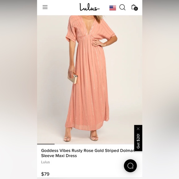 Lulus Goddess Vibes Rusty Rose Gold Stripe Dolman Sleeve Maxi, Size L, NWT - Picture 6 of 9